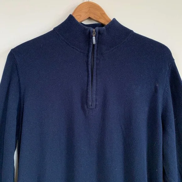 L.L. Bean Cashmere Blend Mock Neck 1/4 Zip Long Sleeve Pullover Blue Men’s LARGE - Picture 2 of 8